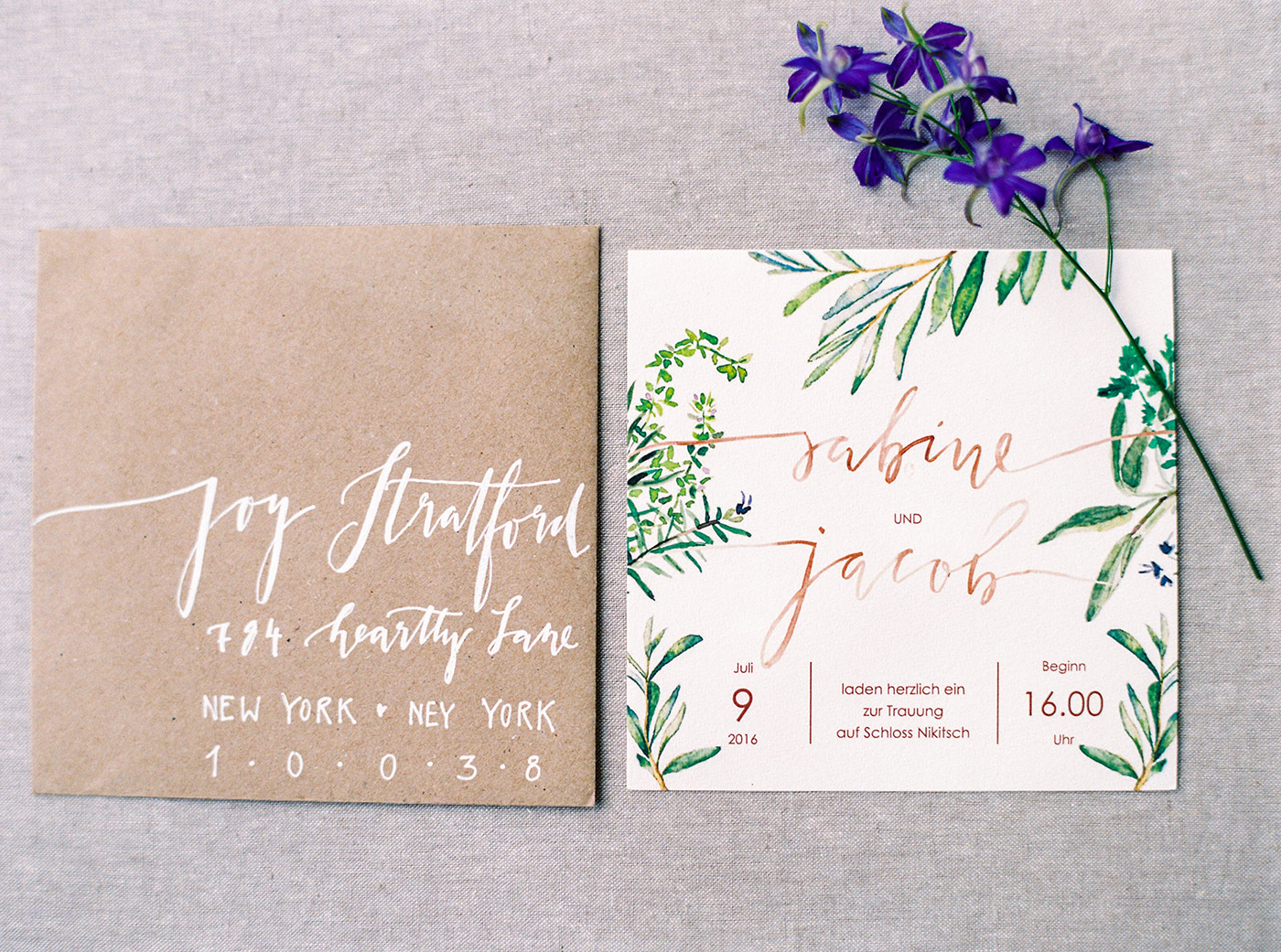 Hand lettered wedding invitations