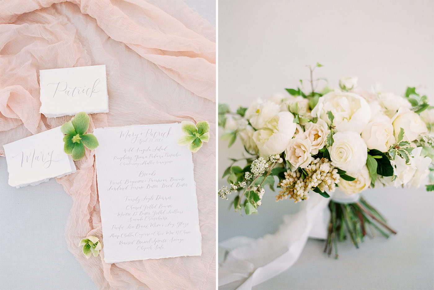 White and Green Organic Bridal Bouquet by Noonan's Designs