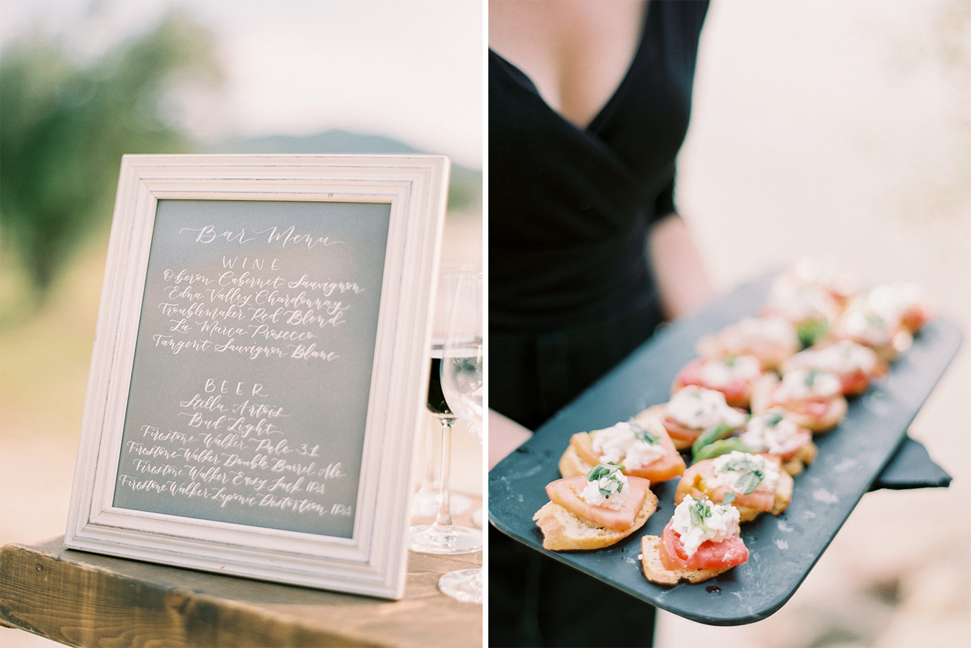 Bar Menu Calligraphed by Sophia Loves Letters and Appetizers by Field to Table Events 